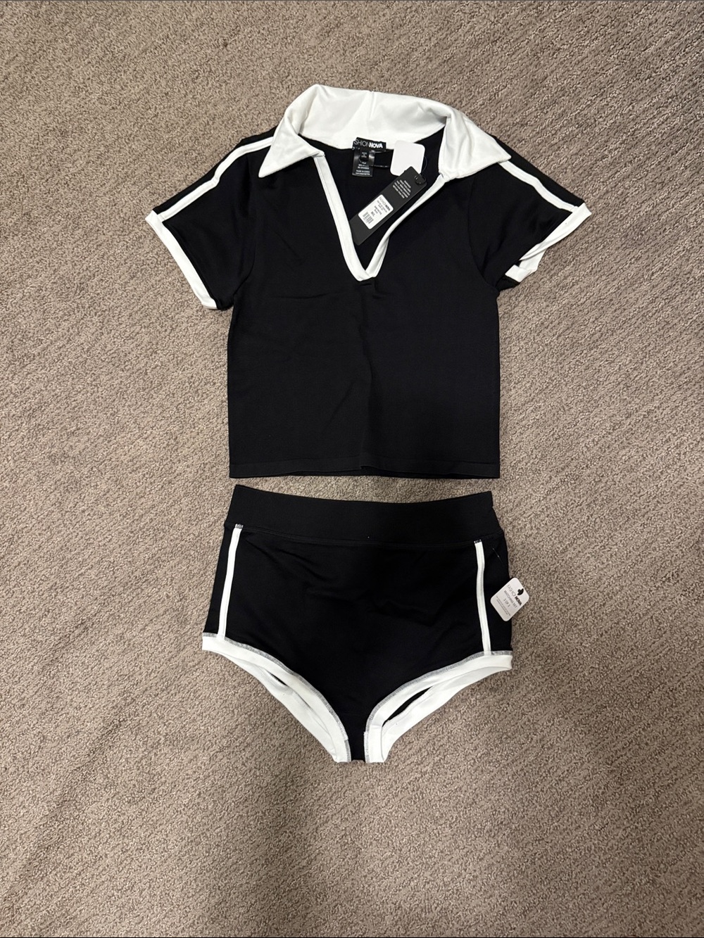 Black and White Two-Piece Sporty Shorts Set